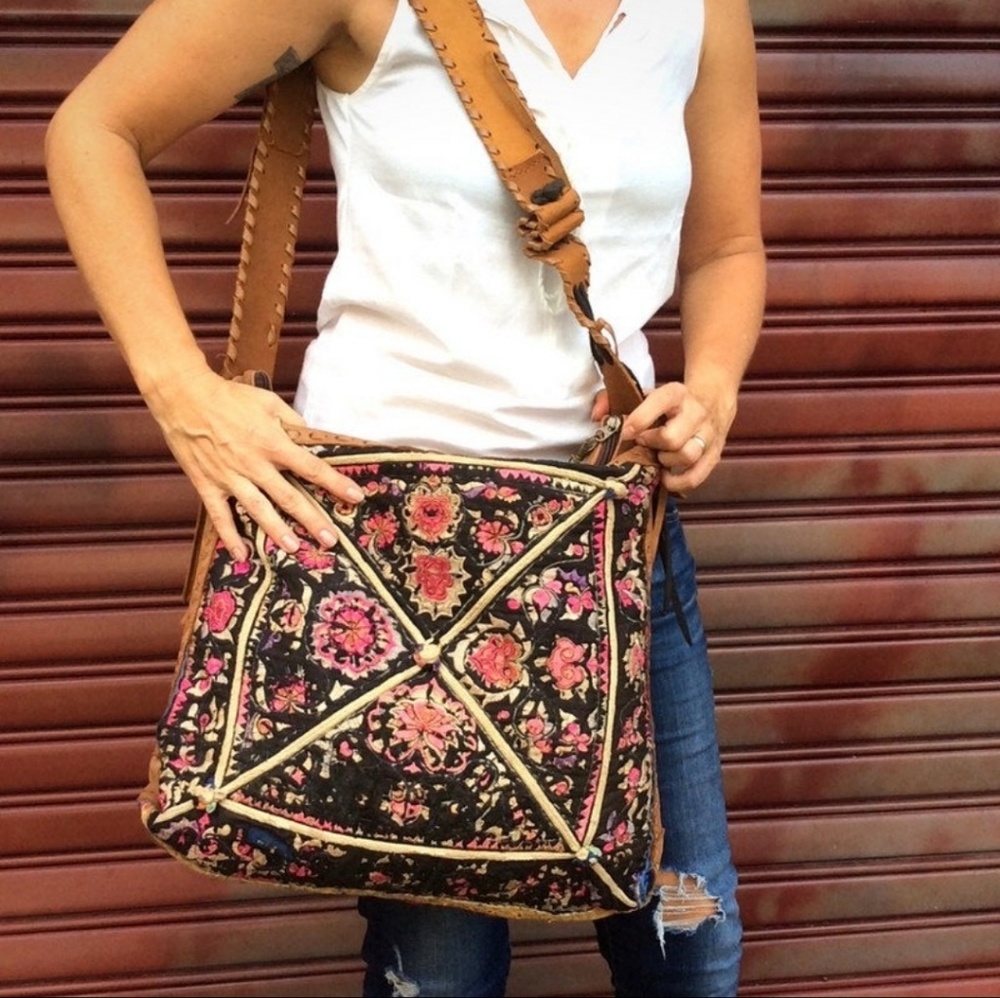 Bohemian Messenger Bag from Vintage Leather Jacket